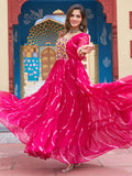 Stunning Rani Pink Laheriya Printed Georgette Festive Wear Gown - Zeel Clothing