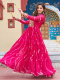 Stunning Rani Pink Laheriya Printed Georgette Festive Wear Gown - Zeel Clothing