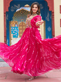 Stunning Rani Pink Laheriya Printed Georgette Festive Wear Gown - Zeel Clothing