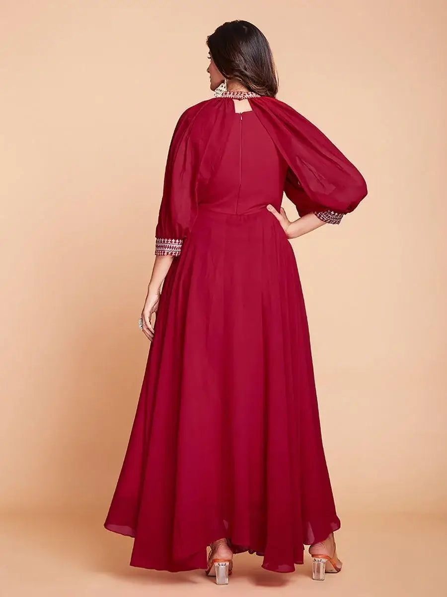 Stunning Red Dori Work Georgette Festival Wear Gown - Zeel Clothing