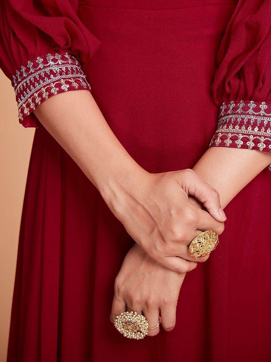 Stunning Red Dori Work Georgette Festival Wear Gown - Zeel Clothing