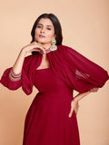Stunning Red Dori Work Georgette Festival Wear Gown - Zeel Clothing