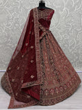 Stunning Red Dori Work Velvet Bridal Lehenga Choli With Double Dupatta - Zeel Clothing