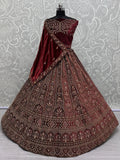 Stunning Red Dori Work Velvet Bridal Lehenga Choli With Double Dupatta - Zeel Clothing