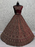 Stunning Red Dori Work Velvet Bridal Lehenga Choli With Double Dupatta - Zeel Clothing