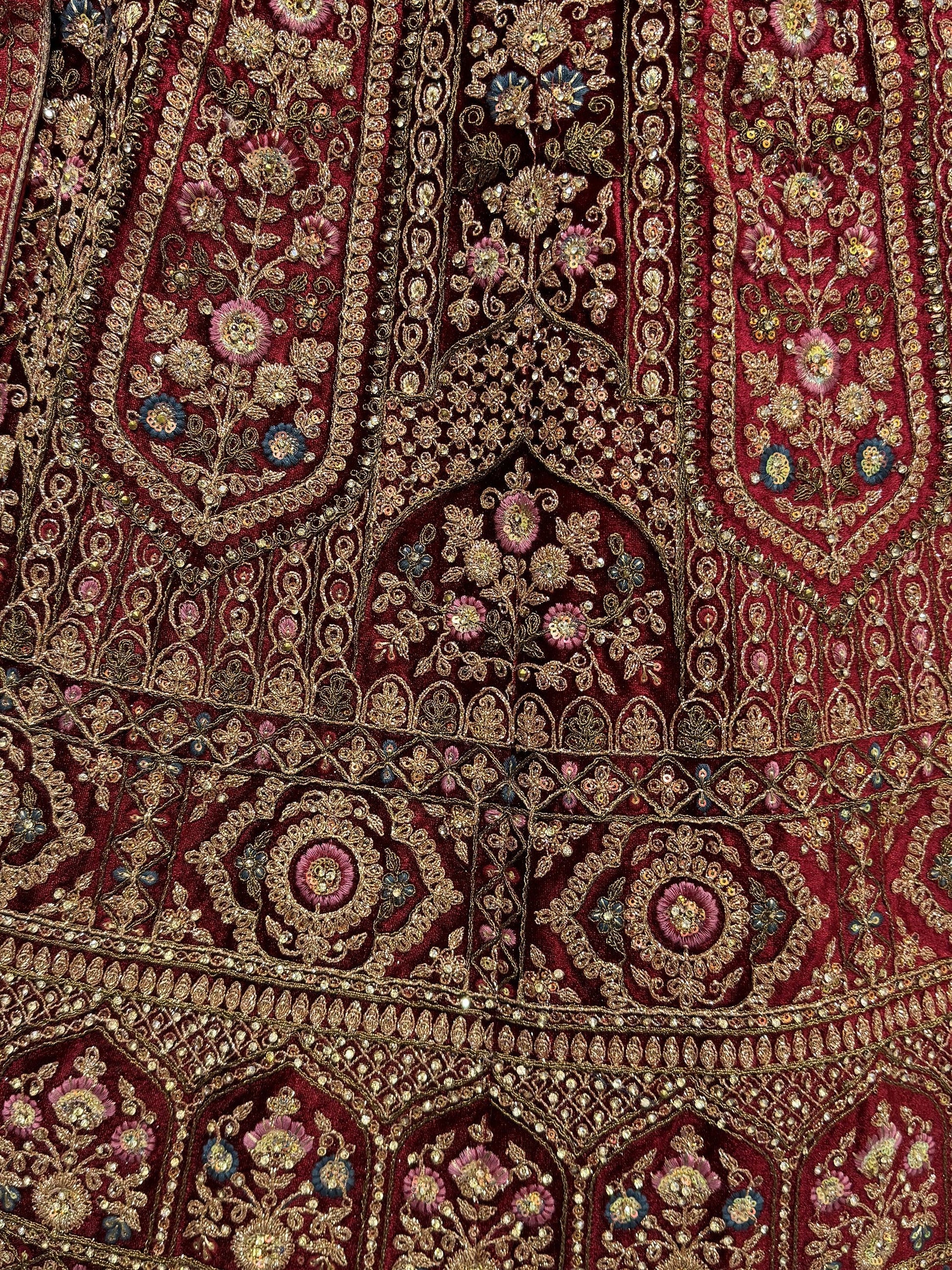 Stunning Red Dori Work Velvet Bridal Lehenga Choli With Double Dupatta - Zeel Clothing