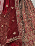 Stunning Red Dori Work Velvet Bridal Lehenga Choli With Double Dupatta - Zeel Clothing