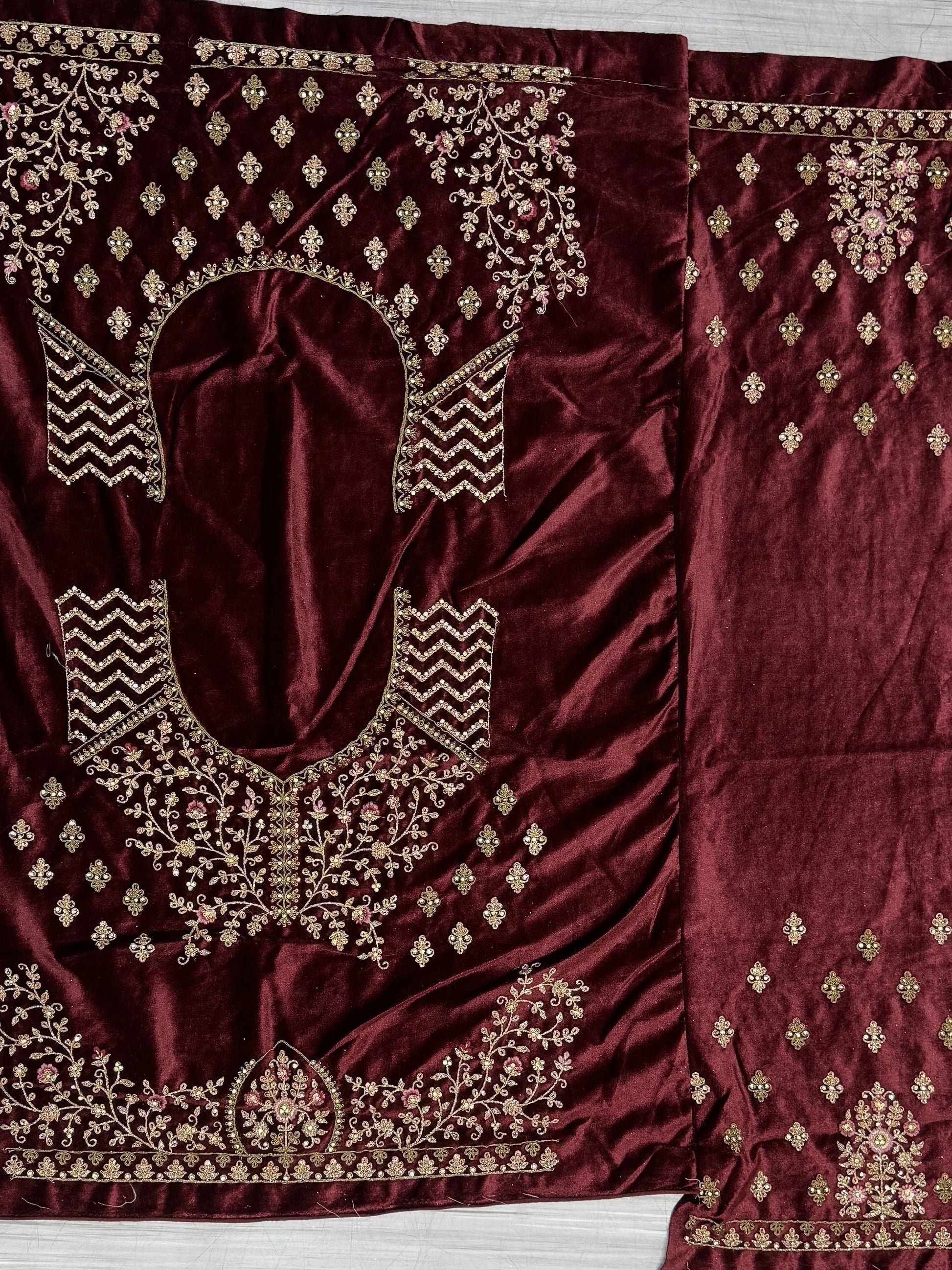 Stunning Red Dori Work Velvet Bridal Lehenga Choli With Double Dupatta - Zeel Clothing