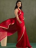Stunning Red Lace Bordered Chiffon Traditional Ready To Wear Saree With Blouse - Zeel Clothing