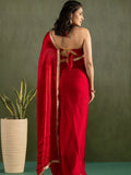 Stunning Red Lace Bordered Chiffon Traditional Ready To Wear Saree With Blouse - Zeel Clothing