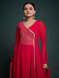 Stunning Red Lace Work Georgette Traditional Gown With Dupatta - Zeel Clothing