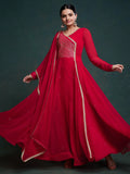 Stunning Red Lace Work Georgette Traditional Gown With Dupatta - Zeel Clothing