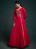 Stunning Red Lace Work Georgette Traditional Gown With Dupatta