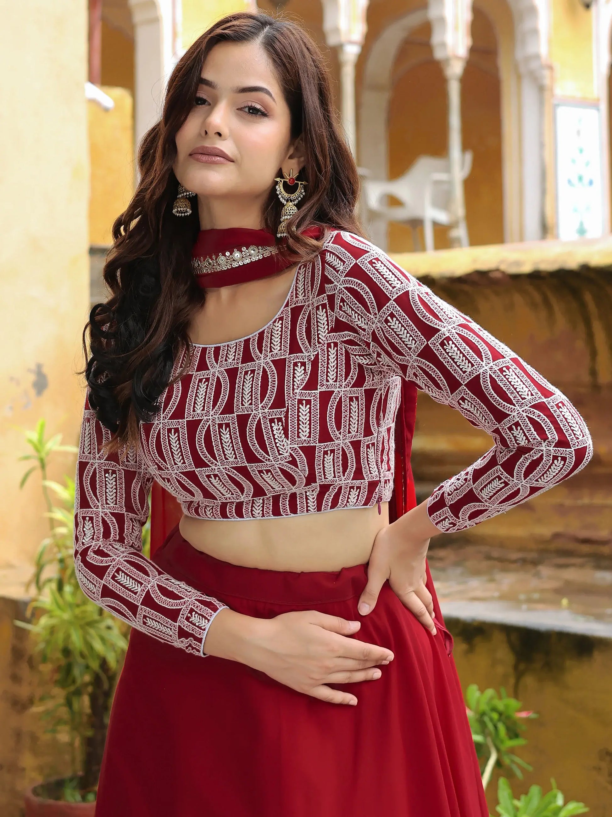 Stunning Red Sequins Georgette Party Wear Lehenga Choli With Dupatta - Zeel Clothing