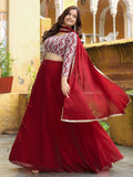 Stunning Red Sequins Georgette Party Wear Lehenga Choli With Dupatta - Zeel Clothing