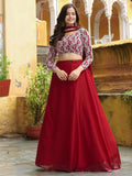Stunning Red Sequins Georgette Party Wear Lehenga Choli With Dupatta - Zeel Clothing