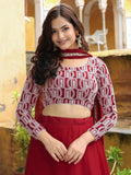 Stunning Red Sequins Georgette Party Wear Lehenga Choli With Dupatta - Zeel Clothing