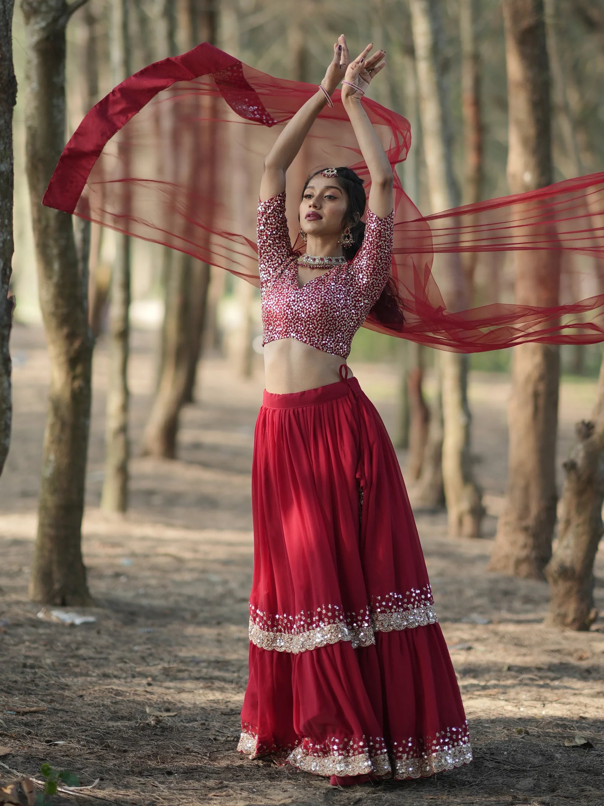 Stunning Red Sequins Georgette Wedding Lehenga Choli With Dupatta - Zeel Clothing