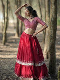 Stunning Red Sequins Georgette Wedding Lehenga Choli With Dupatta - Zeel Clothing