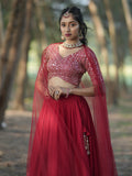 Stunning Red Sequins Georgette Wedding Lehenga Choli With Dupatta - Zeel Clothing