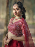 Stunning Red Sequins Georgette Wedding Lehenga Choli With Dupatta - Zeel Clothing