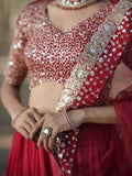 Stunning Red Sequins Georgette Wedding Lehenga Choli With Dupatta - Zeel Clothing