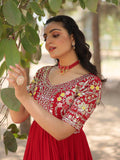 Stunning Red Thread Embroidered Georgette Event Wear Gown - Zeel Clothing