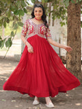 Stunning Red Thread Embroidered Georgette Event Wear Gown - Zeel Clothing