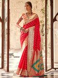 Stunning Red Zari Weaving Silk Wedding Wear Saree With Blouse - Zeel Clothing