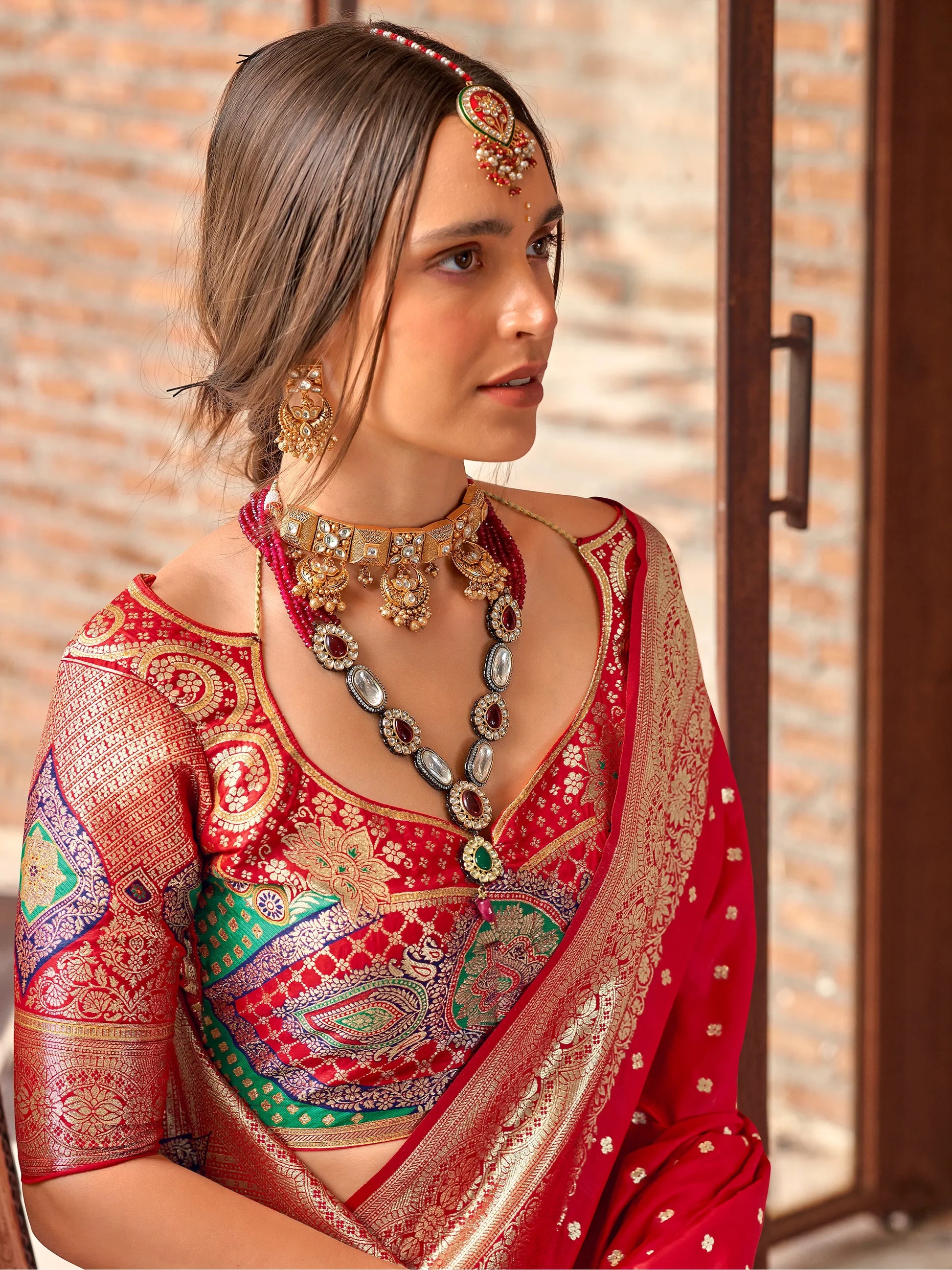 Stunning Red Zari Weaving Silk Wedding Wear Saree With Blouse - Zeel Clothing