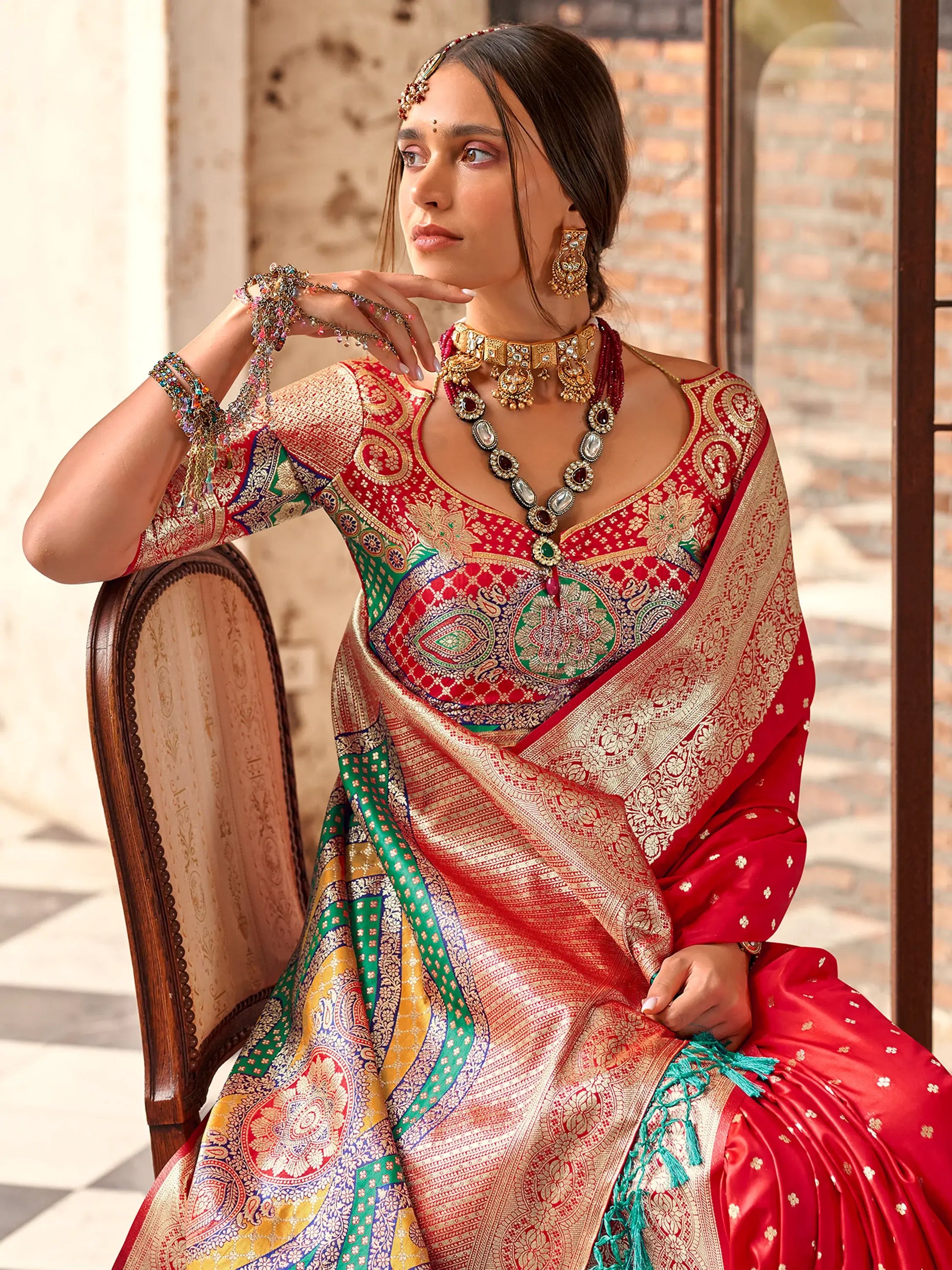 Stunning Red Zari Weaving Silk Wedding Wear Saree With Blouse - Zeel Clothing