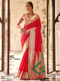 Stunning Red Zari Weaving Silk Wedding Wear Saree With Blouse - Zeel Clothing