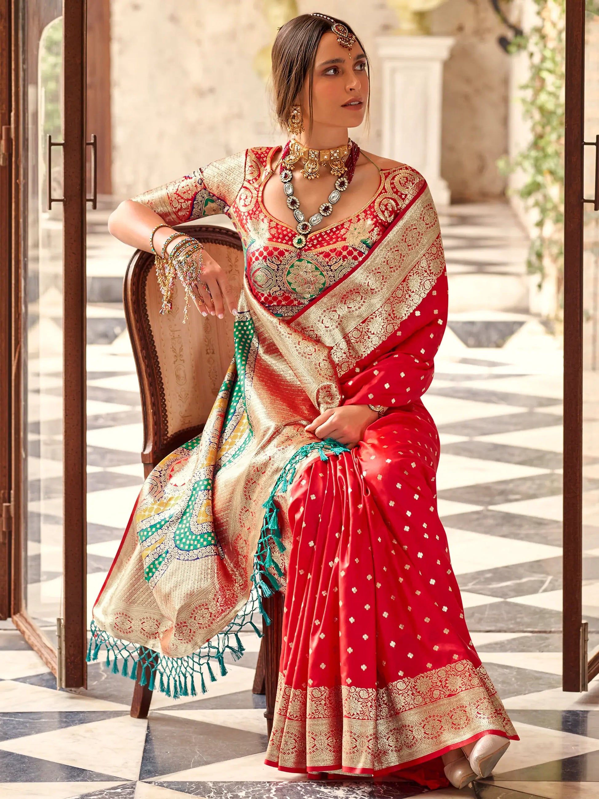 Stunning Red Zari Weaving Silk Wedding Wear Saree With Blouse - Zeel Clothing