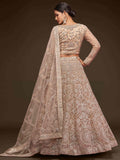 Stunning Royal Beige Embroidered Soft Net Lehenga Choli With Dupatta - Zeel Clothing