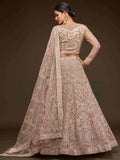 Stunning Royal Beige Embroidered Soft Net Lehenga Choli With Dupatta - Zeel Clothing