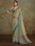 Stunning Sea Green Digital Printed Silk Traditional Saree With Blouse