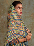 Stunning Sea Green Digital Printed Silk Traditional Saree With Blouse