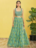 Stunning Sea Green Mirror Work Organza Wedding Lehenga Choli - Zeel Clothing