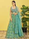 Stunning Sea Green Mirror Work Organza Wedding Lehenga Choli - Zeel Clothing