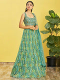 Stunning Sea Green Mirror Work Organza Wedding Lehenga Choli - Zeel Clothing