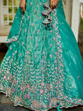 Stunning Sea Green Tissue Wedding Wear Lehenga Choli With Dupatta - Zeel Clothing