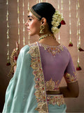 Stunning Sky-Blue Color Heavy Border Work Silk Reception Wear Saree - Zeel Clothing