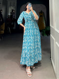 Stunning Sky Blue Digital Printed Georgette Casual Wear Dress