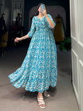 Stunning Sky Blue Digital Printed Georgette Casual Wear Dress