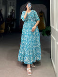 Stunning Sky Blue Digital Printed Georgette Casual Wear Dress