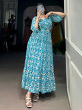 Stunning Sky Blue Digital Printed Georgette Casual Wear Dress