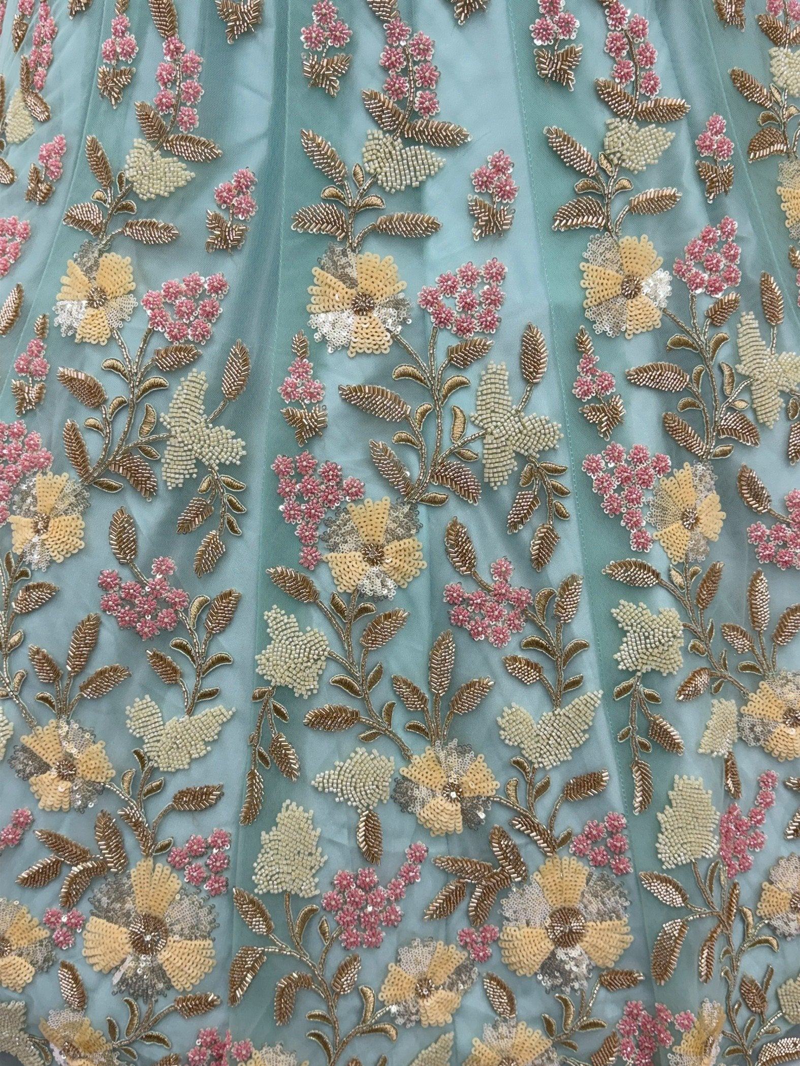 Stunning Sky Blue Hand Work Net Bridesmaid Lehenga Choli With Dupatta