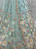 Stunning Sky Blue Hand Work Net Bridesmaid Lehenga Choli With Dupatta