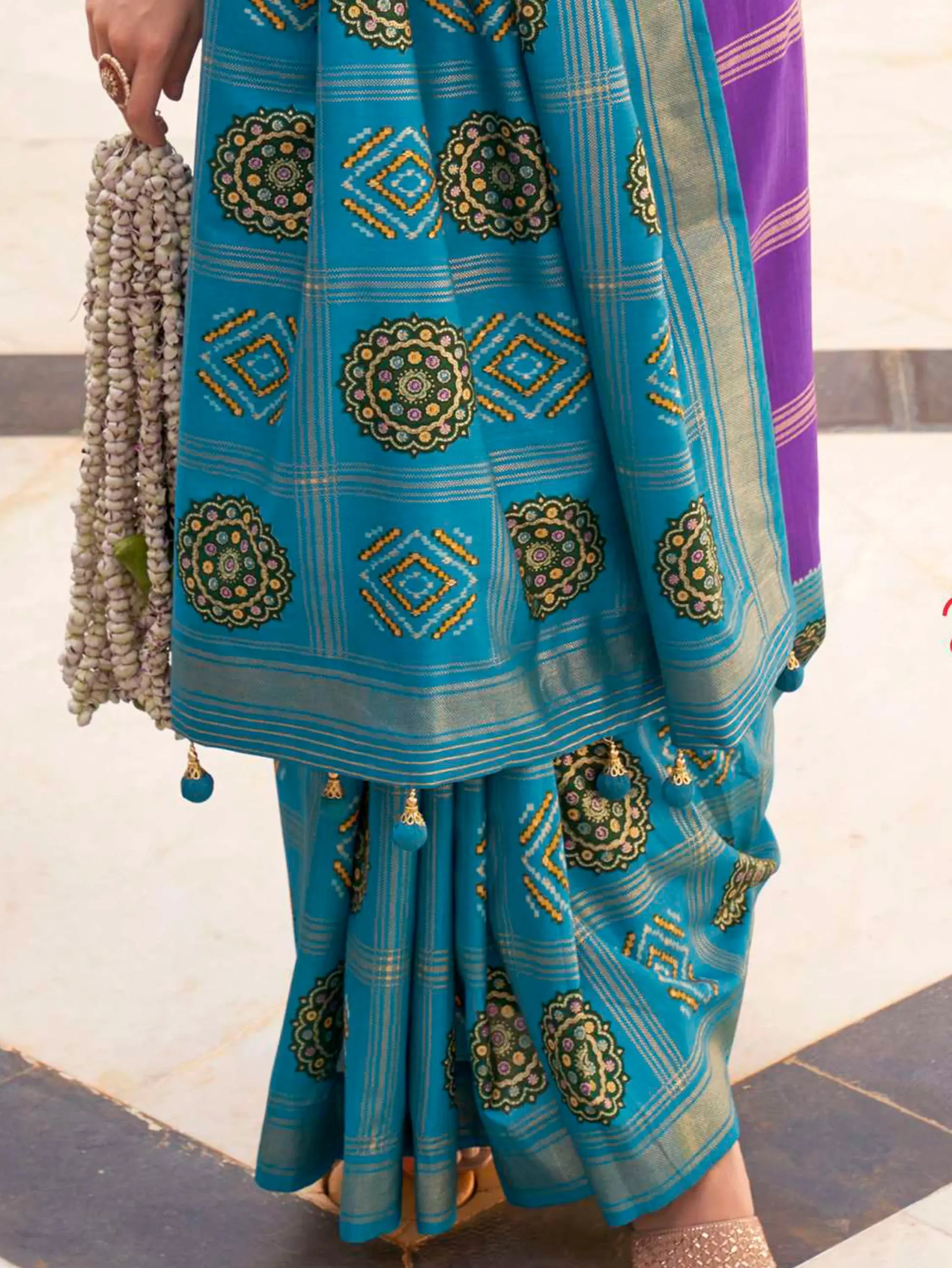 Stunning Sky Blue Patola Printed Silk Festival Wear Saree With Blouse - Zeel Clothing