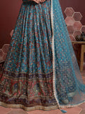 Stunning Sky Blue Printed Chinon Silk Reception Wear Lehenga Choli - Zeel Clothing
